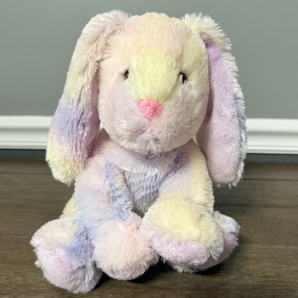 Russ Berrie Nibbles Bunny Plush Pastel Tie Dye Pink Purple Yellow Stuffed Animal